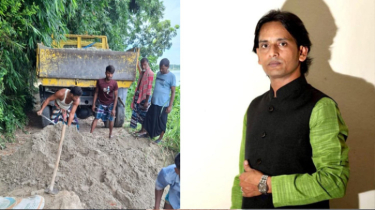 দৌলতদিয়ায় বৃষ্টিতে ভেঙে পড়া সড়ক মেরামত করে দিলেন প্রবাসী সোলেমান
