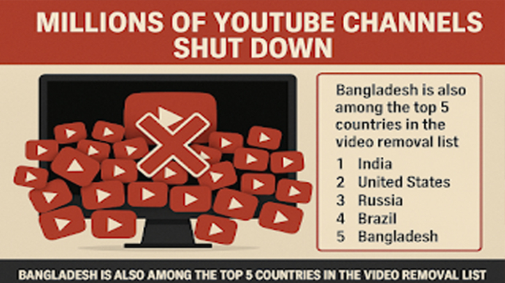 লাখো ইউটিউব চ্যানেল বন্ধ, তালিকায় বাংলাদেশ শীর্ষ ৫ এর ভিতর