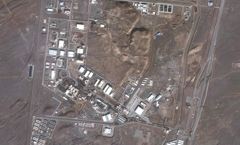 This satellite image shows the nuclear enrichment facility, 135 miles southeast of Tehran, Iran