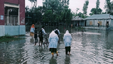 সামন্য বৃষ্টিতে বিদ্যালয়ের মাঠে হাঁটু পানি, ভোগান্তিতে শিক্ষার্থী