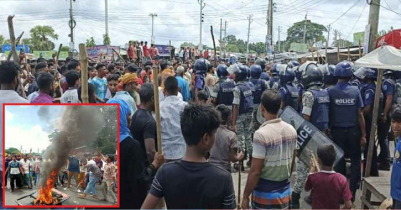ফরিদপুরের ভাঙ্গায় বিক্ষোভে ভাঙচুর ও অগ্নিসংযোগ