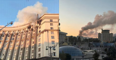 Russia Launches Largest-Ever Air Assault on Ukraine, Setting Cabinet Building Ablaze