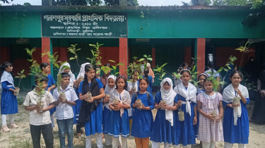 পলাশপুর সরকারি প্রাথমিক বিদ্যালয়ে শিক্ষার্থীদের মাঝে বিনামূল্যে চারাগাছ বিতরণ
